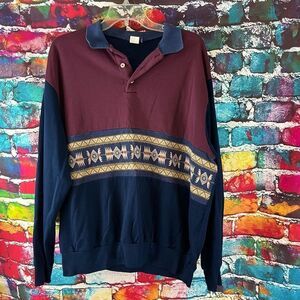 Vintage Blair Collard Polo Style Sweatshirt Sweater Aztec Design Size XL